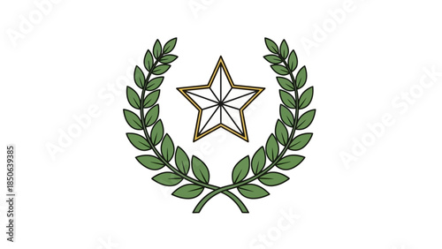 Illustration of a golden star surrounded by a green laurel wreath on a white background c248ae26