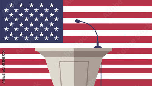 a5040881-f29a-414e-a598-67a1b1e7eaf7 Podium with Microphone in front of American Flag