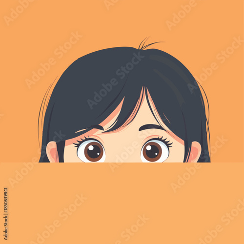 Curious person peeking over border , vector style simple color