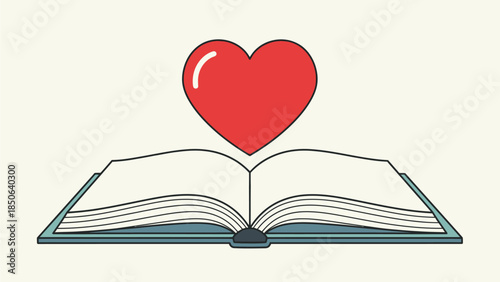 An open book with a red heart floating above it, symbolizing love for reading and learning