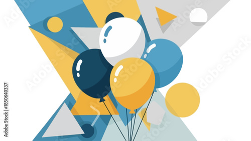 Vibrant Balloons and Geometric Shapes in a Joyful Celebration Scene