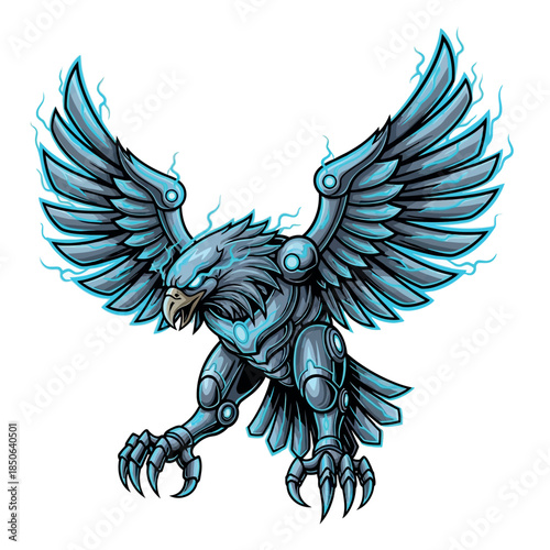 Robotic Eagle Soars with Mechanized Wings Outstretched in Futuristic Artwork as-16