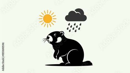 A serene badger contemplates the changing weather from a tranquil landscape under sun and rain