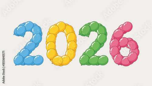 Colorful Balloons Forming the Year 2026 in a Festive Celebration Scene