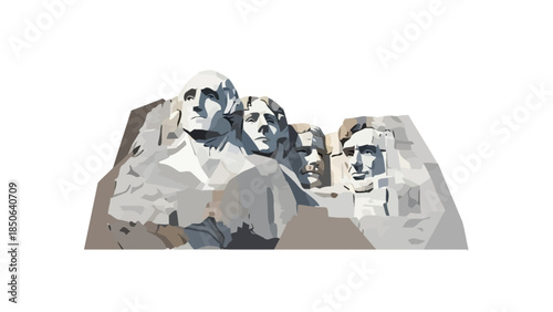 Illustration of Mount Rushmore monument featuring presidential sculptures in a mountain landscape