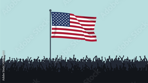 Crowd Celebrating Freedom Under American Flag at Patriotic Gathering