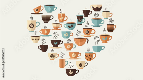 Assemblage of Coffee Cups Forming a Heart Shape