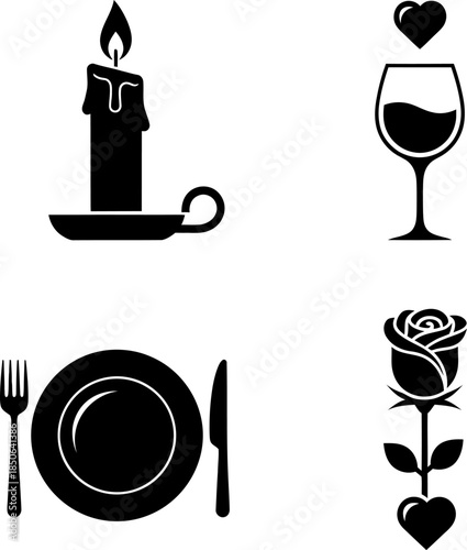 Romantic Dinner Setup with Wine and Rose Silhouette