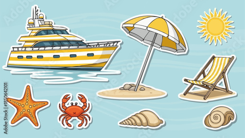 Luxury Yacht and Beach Accessories for Tropical Vacation.