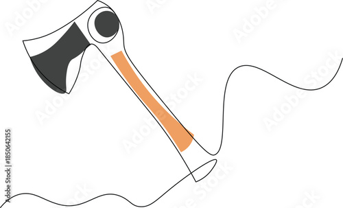 Continuous one line drawing of axe design. Axe in single line draw illustration. Editable stroke, One line ax .Single line of lumberjack concept, Abstract background, axe, hatchet, woodcutter, 
