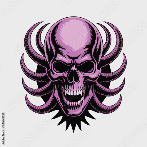 Purple Demonic Skull with Spikes and Horns.