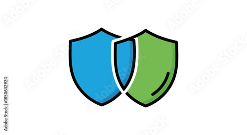 Free Download overlapping blue and green shield icons on white background minimalist security and protection symbol for cybersecurity branding design - GFXLoad