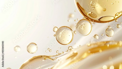 Golden Oil Droplets and Serum Bubbles Macro Texture Background