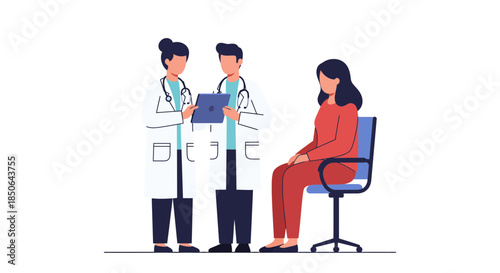Two doctors consulting with a patient in a clinical setting