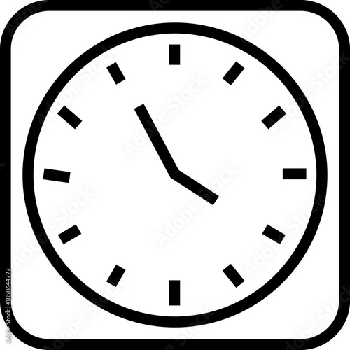 Clock icon with analog wall clocks and stopwatch timer symbols in black line and outline style, time measurement watch pictogram pack for schedule alarm countdown UI design