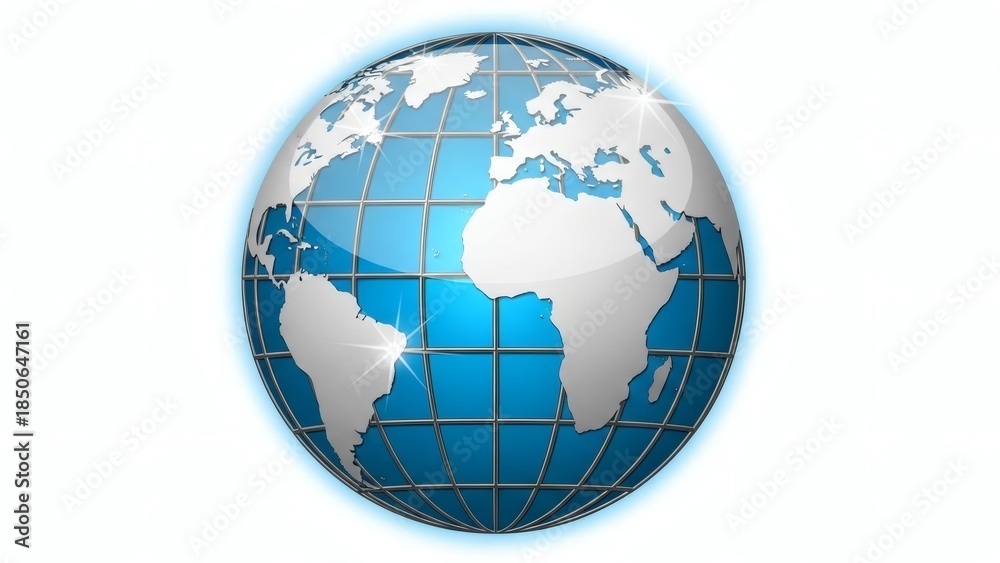 Fototapeta premium Modern Digital World Globe in Blue Tones with Latitude Longitude Lines