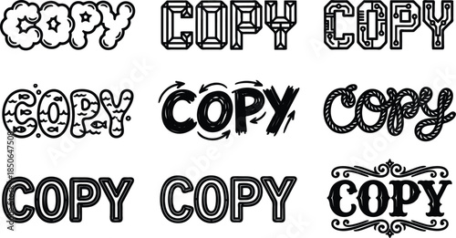 Various typographic styles of the word copy in black text