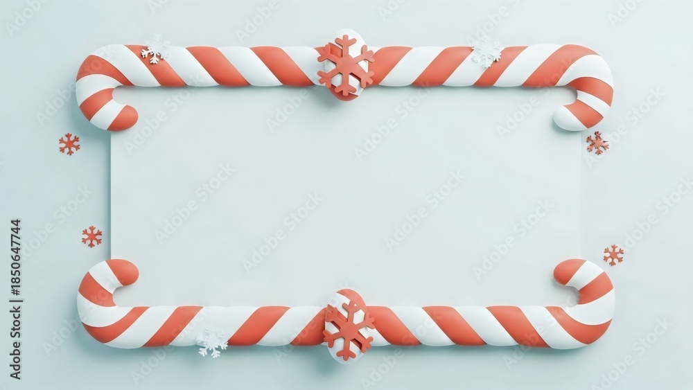 Obraz premium Festive Christmas Candy Cane Border Frame with Snowflake Accents, Perfect for Holiday Greetings and Invitations
