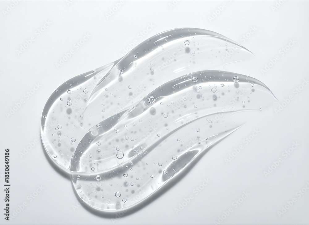 Fototapeta premium Clear Gel Swirls with Bubbles on White Background.