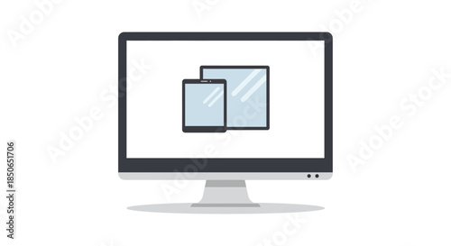 responsive web design illustration showing tablet and smartphone layout on desktop computer screen minimal flat ui icon for app developers