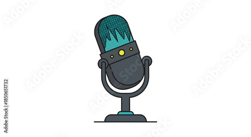 retro podcast microphone icon on white background vintage studio recording equipment illustration for audio branding and media logos