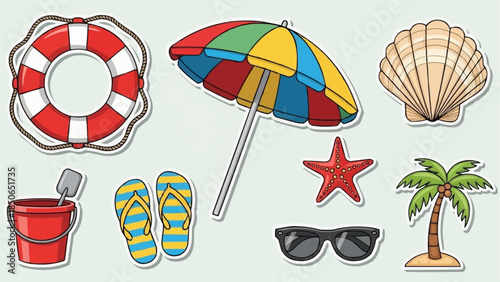 Collection of Summer Beach Vacation Objects and Symbols.