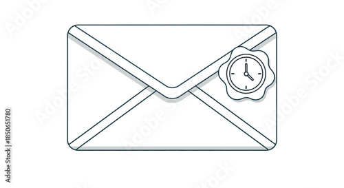 scheduled email icon with clock stamp minimalist envelope line art symbolizing delayed message delivery deadline reminder notification