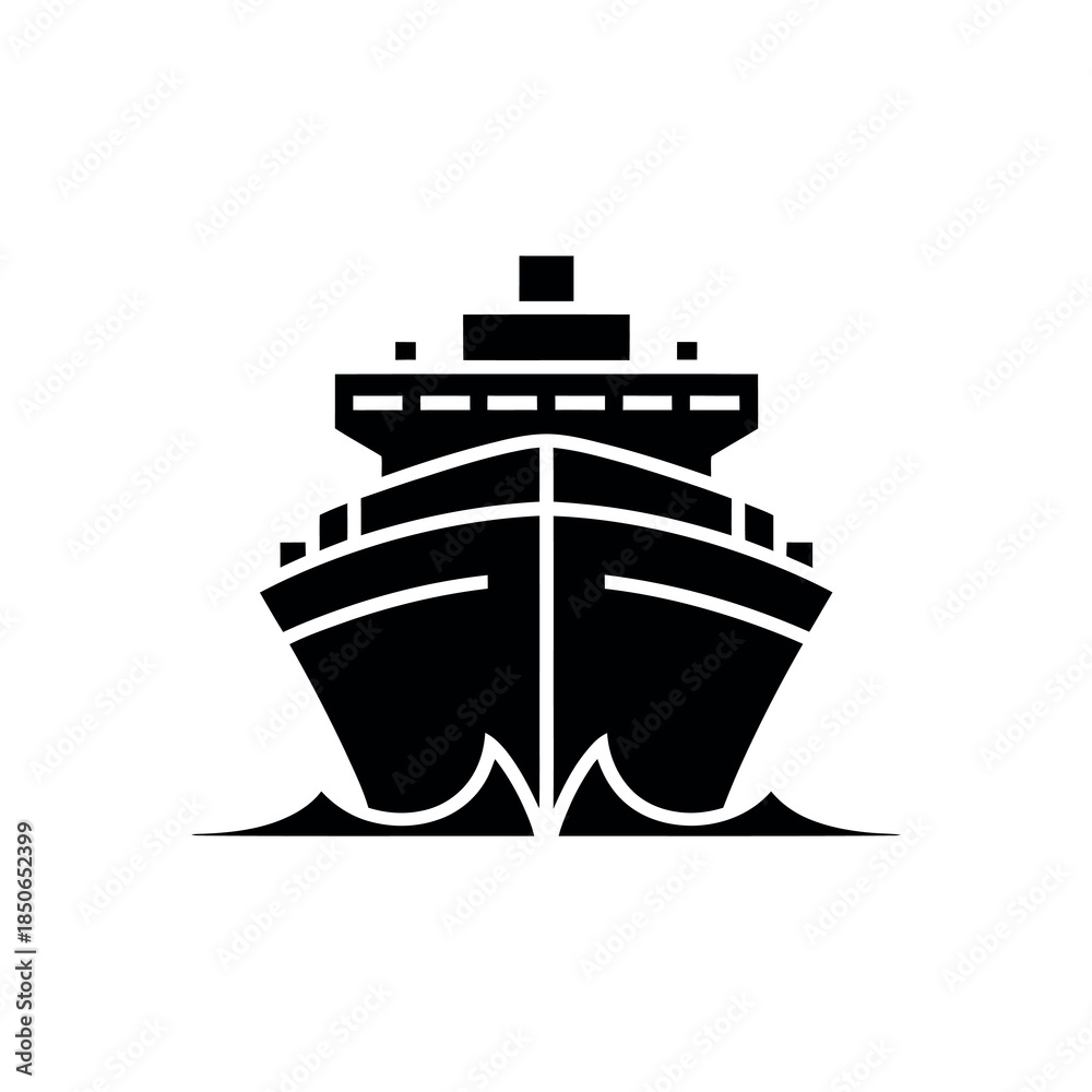 Fototapeta premium A simple black and white illustration of a large cruise ship at sea