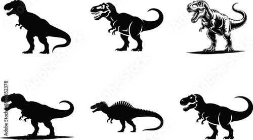 Detailed vector illustration of a majestic tyrannosaurus rex in a striking silhouette on transparent background