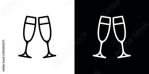 Elegant champagne flutes in a contrasting black and white visual design