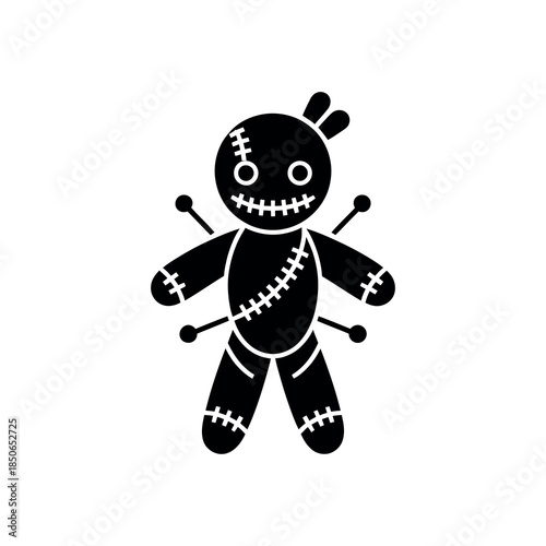 Black silhouette of a voodoo doll with pins stuck in its body