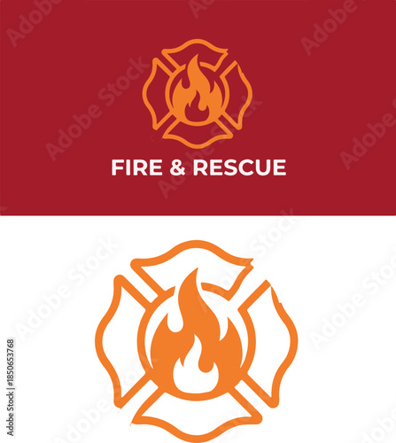 modern Fire and Rescue Logo Vector Illustration on red background.eps