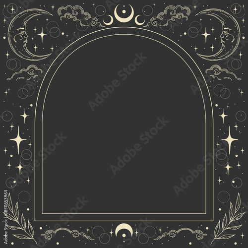 Vector frame with stars, crescents and a copy space. Banner with an elegant border and a place for text