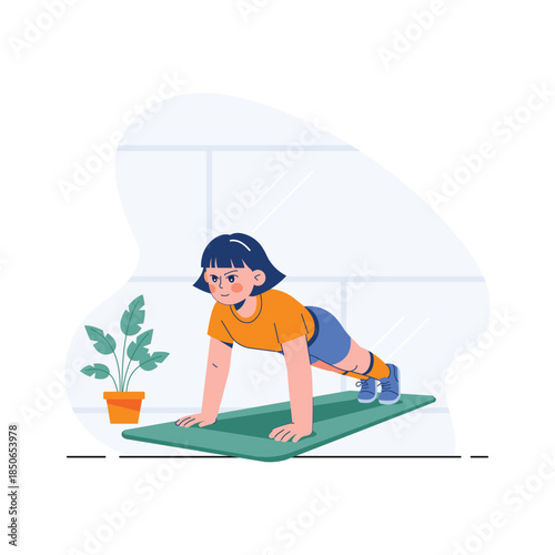 A captivating illustration of a woman doing plank exercise