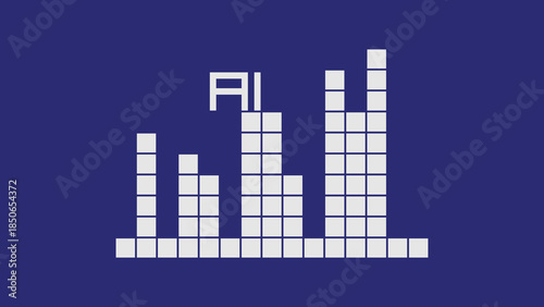 AI era vector concept depiction with construction blocks and AI text label | light on blue