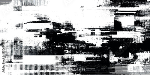 Abstract distorted black white motion glitch overlay effect distress texture white, and varying shades of gray.