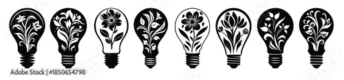 floral light bulb clipart silhouette set