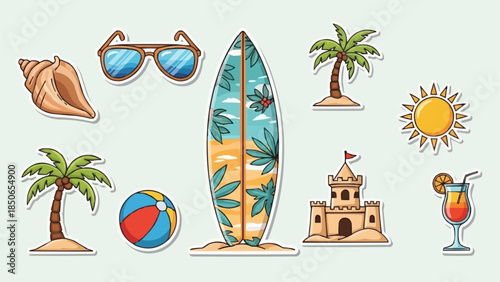 Summer Beach Vacation Icons Collection.
