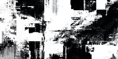 Abstract distorted black white motion glitch overlay effect distress texture white, and varying shades of gray.