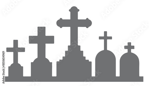 grey silhouette gravestones crosses cemetery headstones 