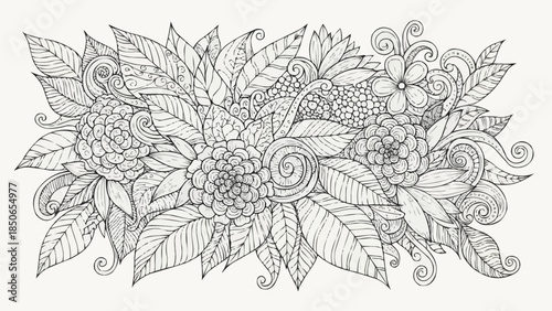 Intricate Floral and Leafy Design for Coloring Pages.