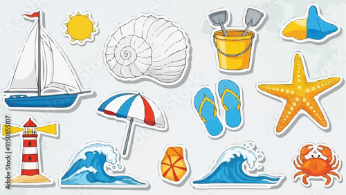 Collection of Beach and Summer Vacation Icons and Symbols.