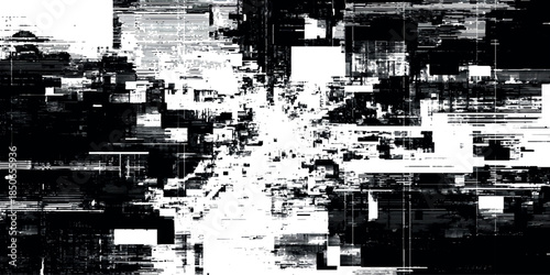 Abstract distorted black white motion glitch overlay effect distress texture white, and varying shades of gray.