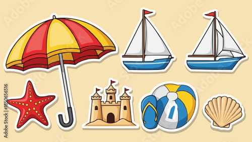 Beach Vacation Summer Holiday Icons Set.