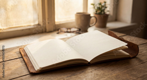 Wallpaper Mural  Setting New Year Goals With blank notebook on the table, Cup of coffee, glasses, plant Torontodigital.ca