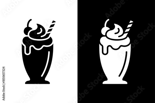 Milk Shake Icon Silhouette Design, Minimal Beverage Icon in Black White Colors