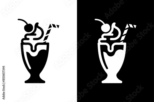 Simple Milk Shake Icon Concept, Black and White Drink Silhouette Illustration