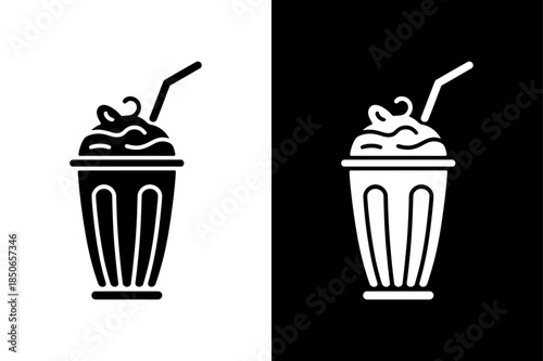 Milk Shake Silhouette Icon Collection, Minimal Beverage Symbol on White Black Background