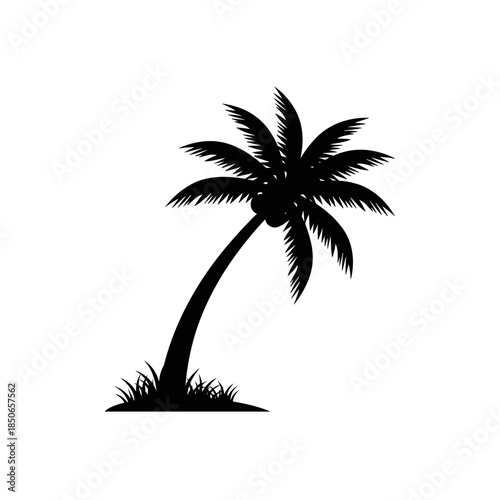 Classic Palm Tree Silhouette Vector Illustration with Grass for Tropical Island and Beach Themes