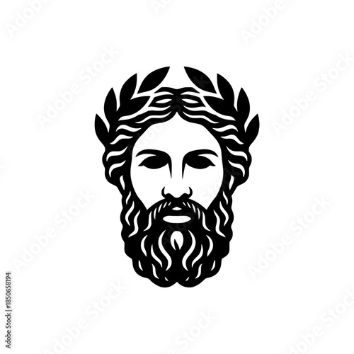 Bearded Greek God Head with Laurel Wreath, Icon of Ancient Roman Emperor Zeus